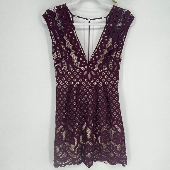 Free People One Million Lovers Lace Mini Dress Burgundy Boho Holiday Party - Picture 2 of 15